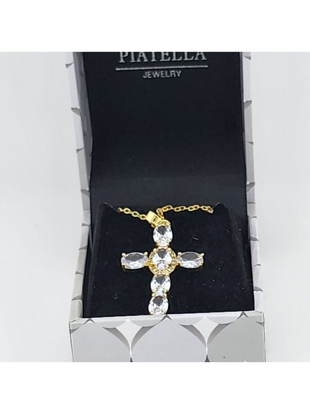 Timeless Gold-Dipped Cross Pendant with Oval Gems